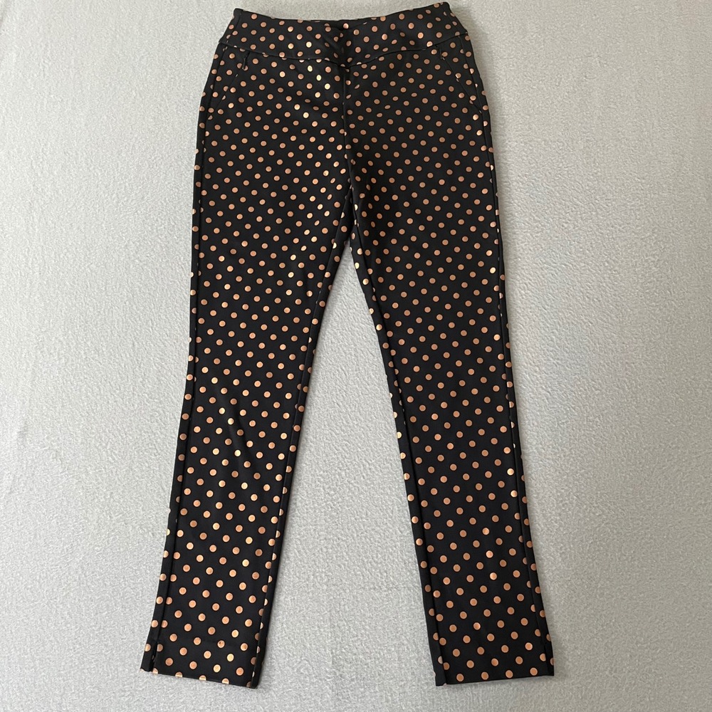 Soft Surroundings Black Copper Metallic Polka Dot Slim Leg Pants Small stretch